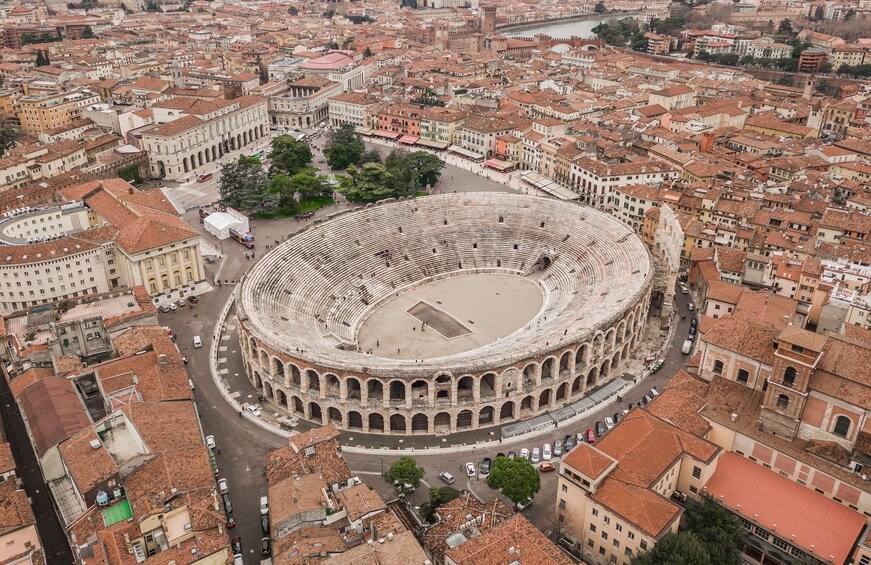 Aerial view of Verona Arena and surrounding area