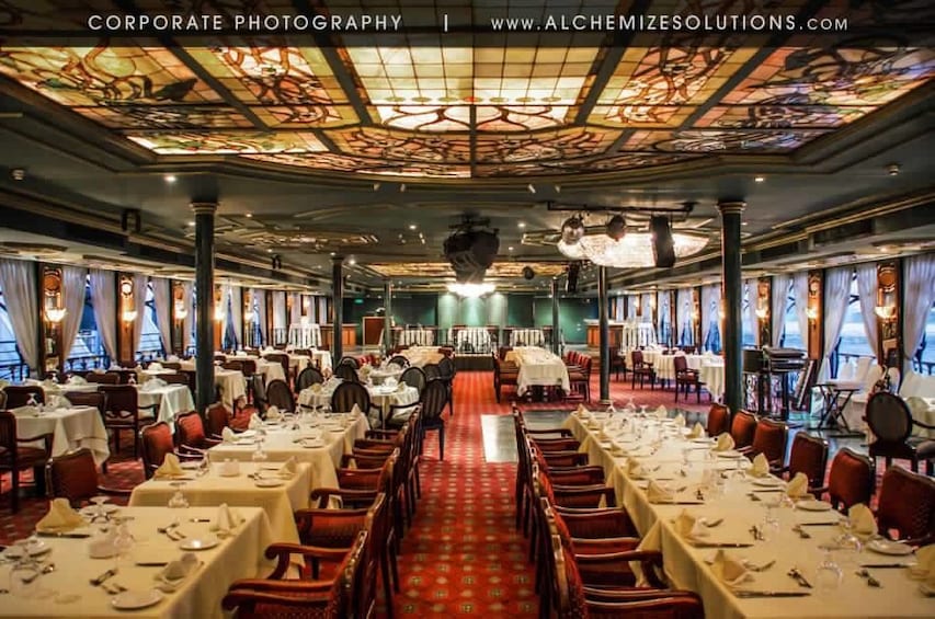 Large set dining room on Nile cruise ship