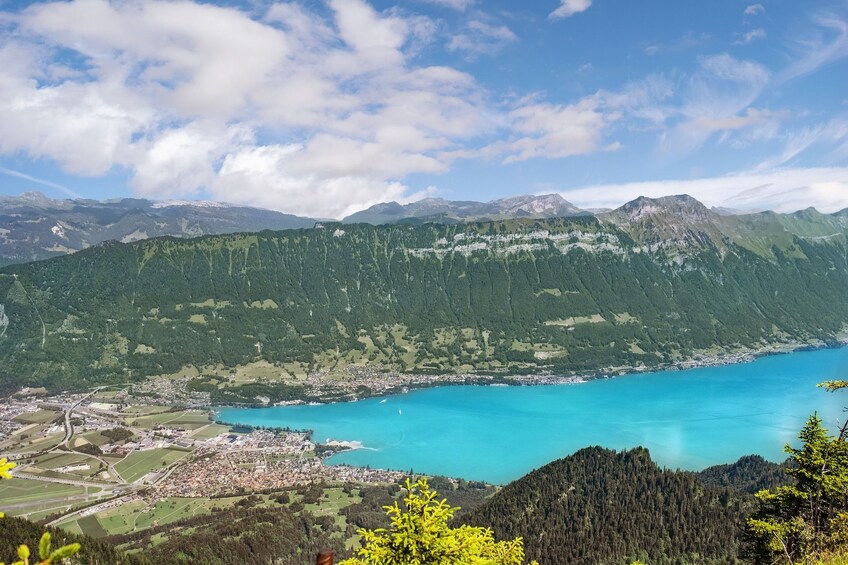 Panoramic view of Lake Brienz and surrounding mountains in Switzerland