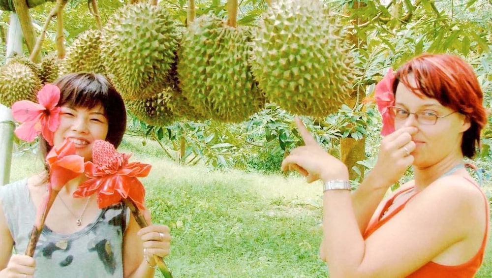 Women standing next to durian in Ko Samui