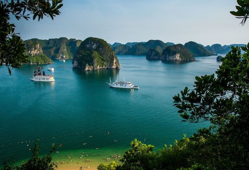 Panoramic view of Halong Bay on a sunny day