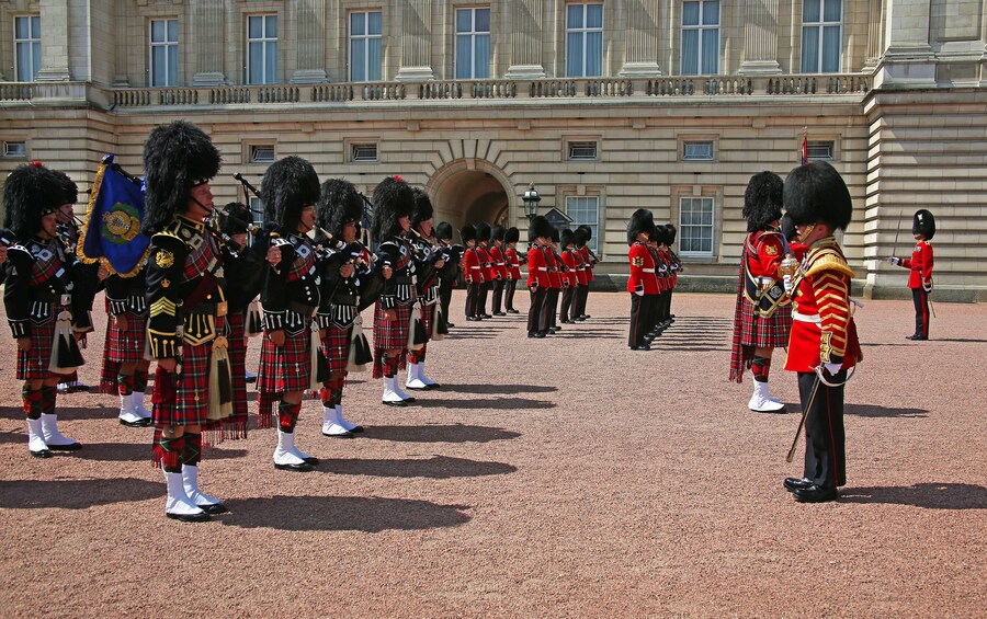 Soldiers at Changing of the Guards at Buckingham Palace in London