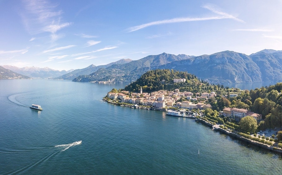 Town coastline on Lake Como in Italy