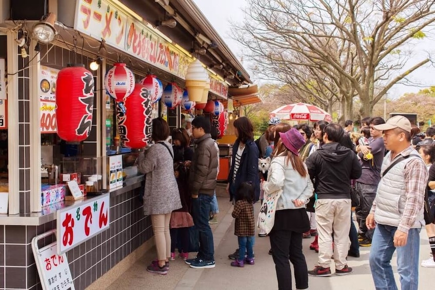 Line at food stall in Osaka, Japan