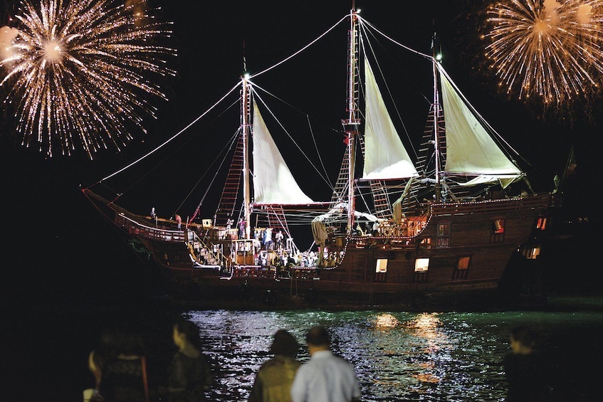 Firework show over pirate ship in Puerto Vallarta