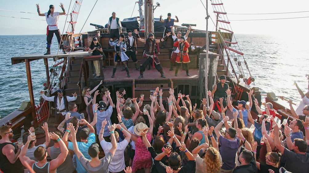 Pirates lead crowd in dance on ship in Puerto Vallarta