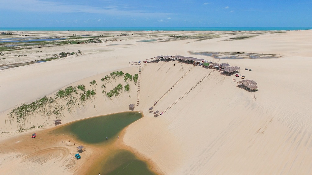 Aerial view of lagoon and bungalows near Canoa Quebrada Beach