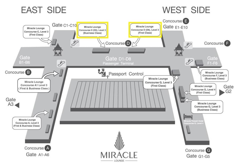 Miracle Lounge in Bangkok Airport map