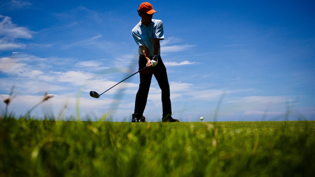 View from ground of golfer on the course