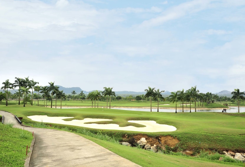 Panoramic view of golf course on a sunny day