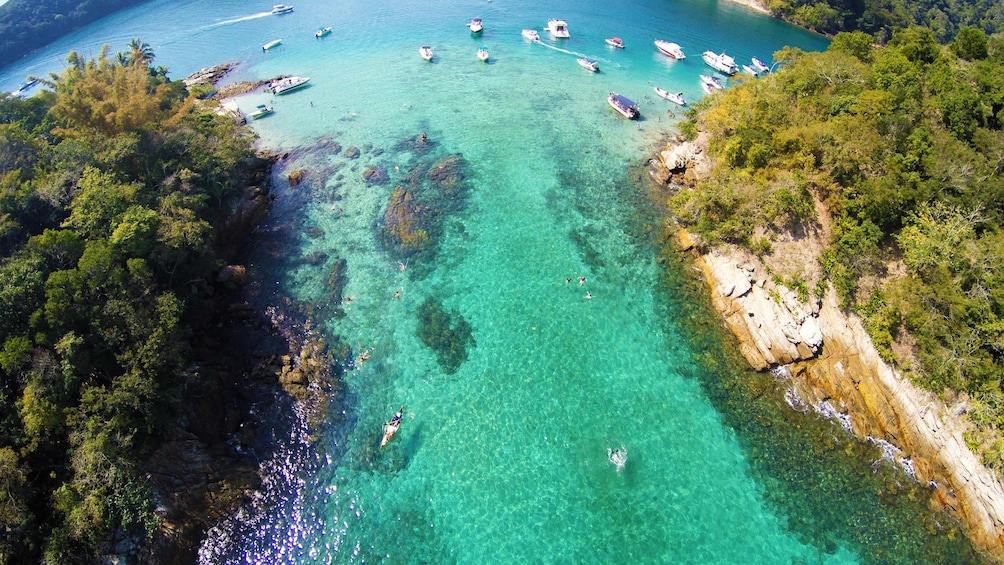 Aerial view of the speedboats in Angra dos Reis, State of Rio de Janeiro, Brazil