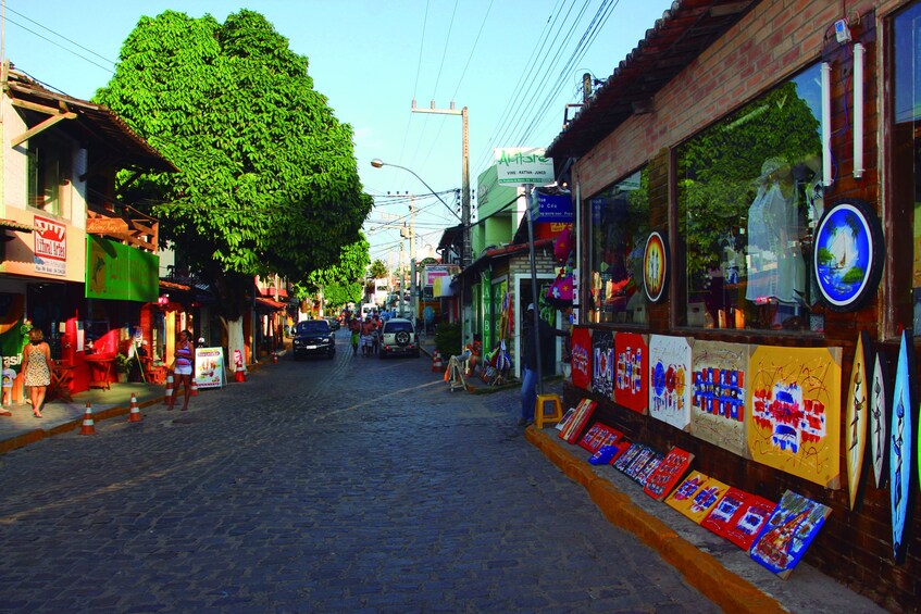 Street lined with shops in Brazil
