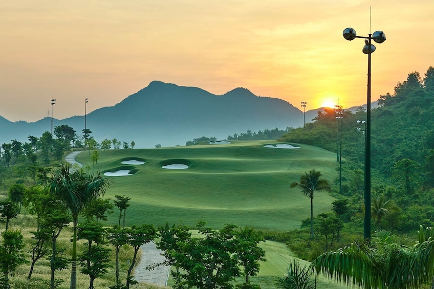 Aerial view of Ba Na Hills Golf Club at sunset