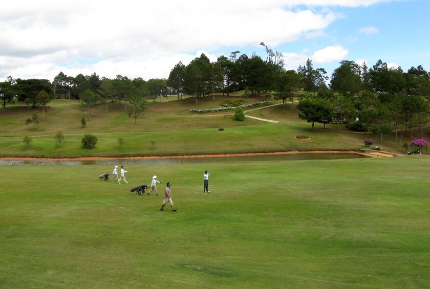 Aerial view of golfers playing at Dalat Palace Golf Club