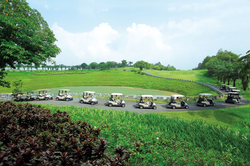 Parked golf carts at Long Thanh Golf Club