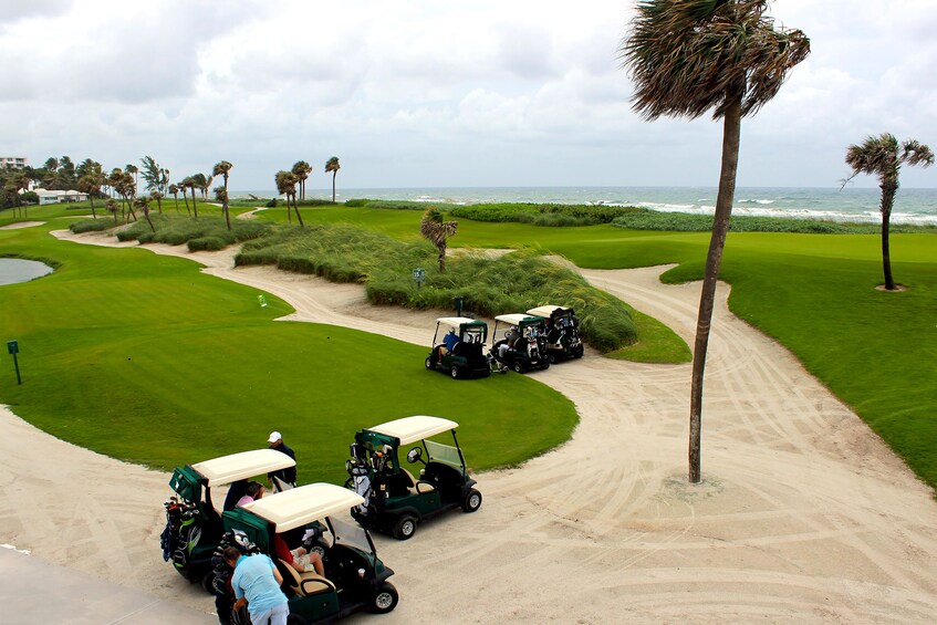 Golf carts on a golf course