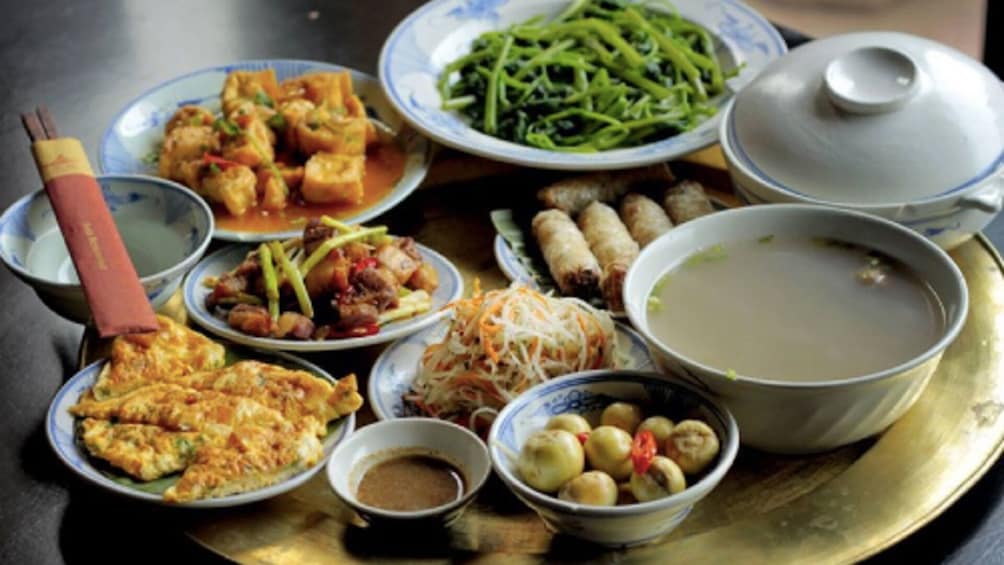 Large platter of Vietnamese food
