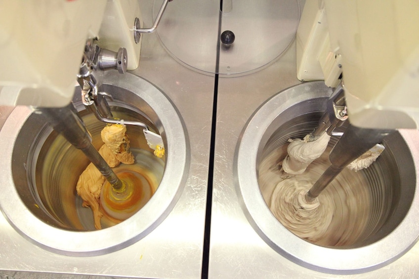 Churning ice cream in a workshop in Venice