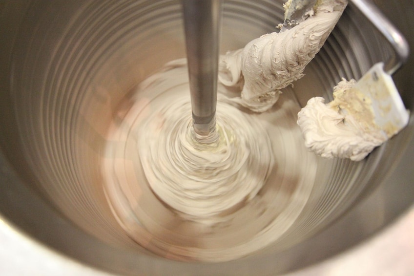 Ice cream being churned in a workshop in Venice