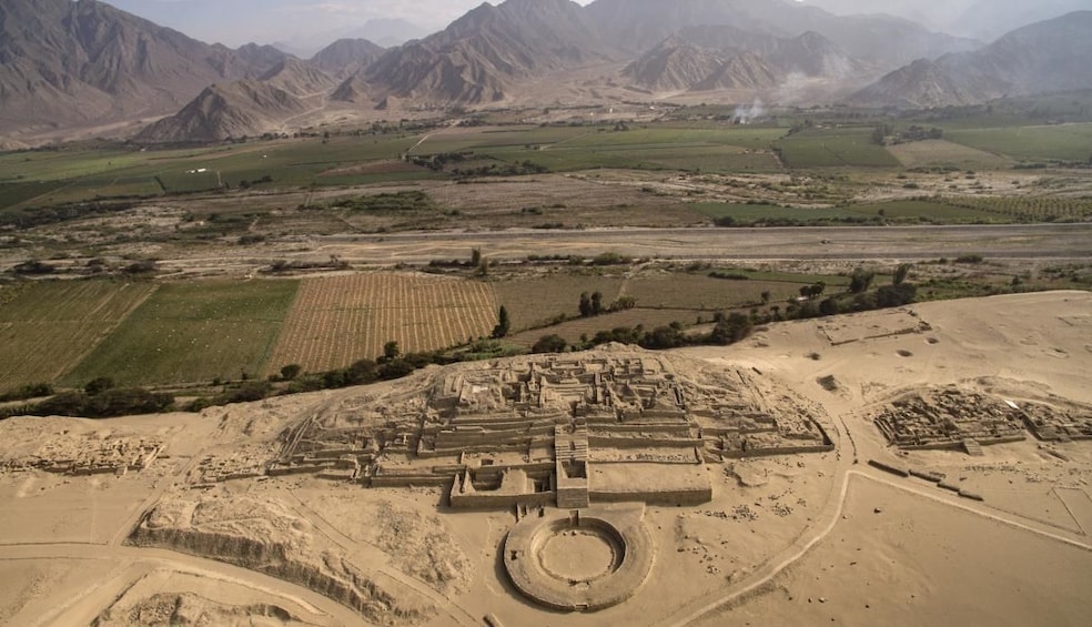 Aerial view of Caral settlement in Peru