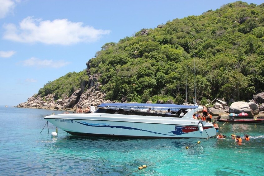 Speedboat sits near Koh Tao, Thailand