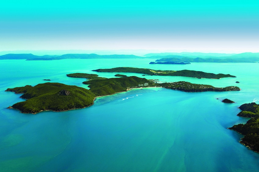 Aerial view of Hamilton Island on a sunny day