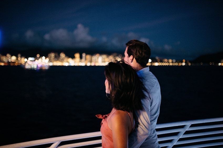 Couple looks back to shore aboard the Majestic