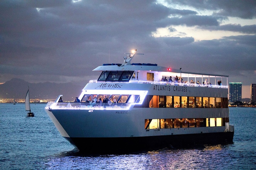 The Majestic coming into port at night
