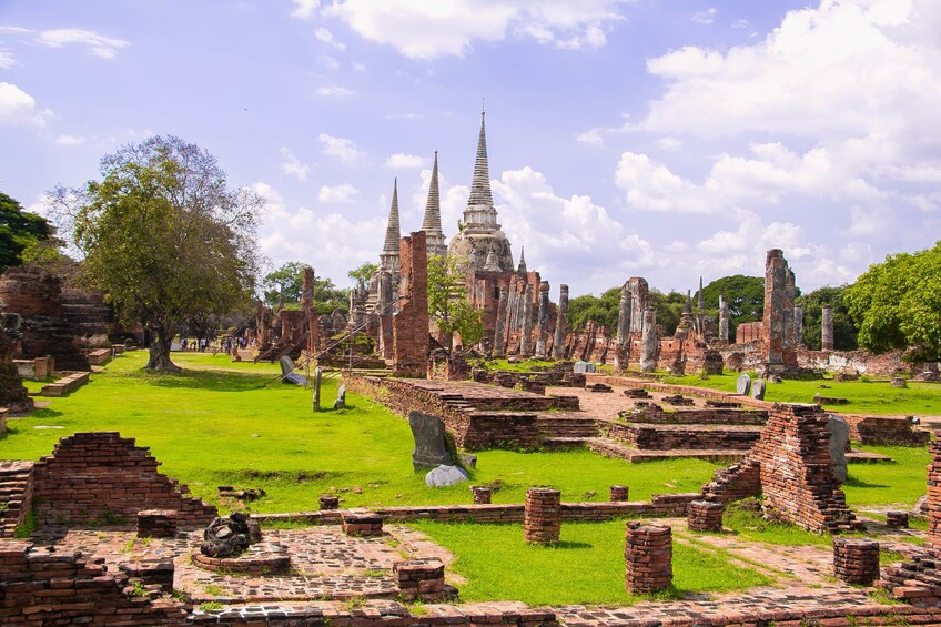 Panoramic view of Ayutthaya Historical Park on a sunny day