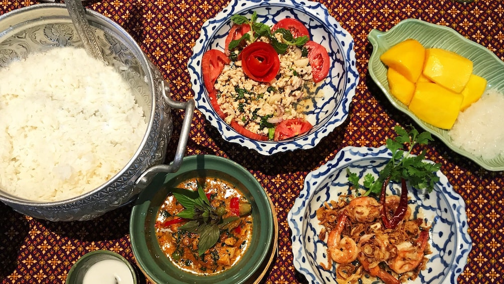 Thai food spread at the Baipai Thai Cooking School
