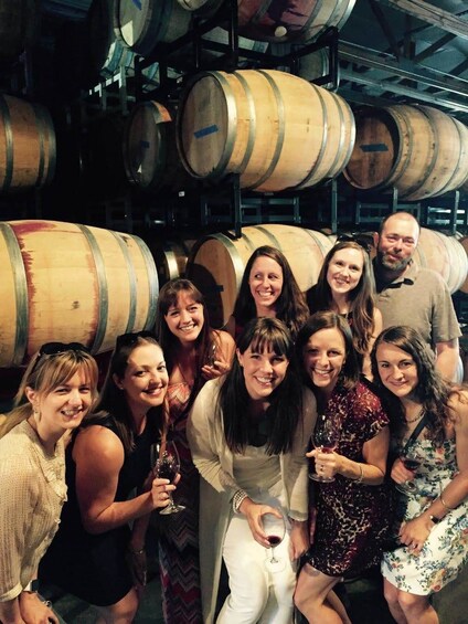 Tour group visiting a winery in Woodinville, Washington