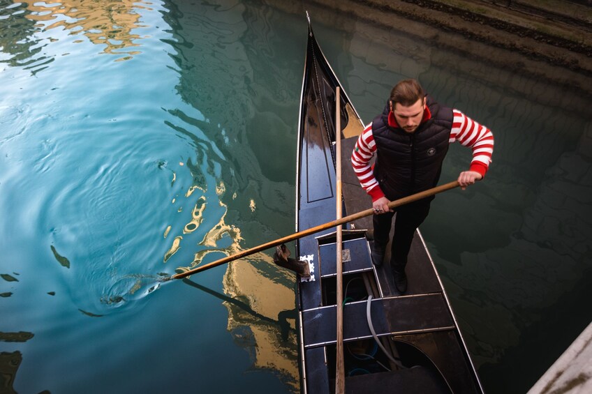 Aerial view of Gondola canal tour in Venice