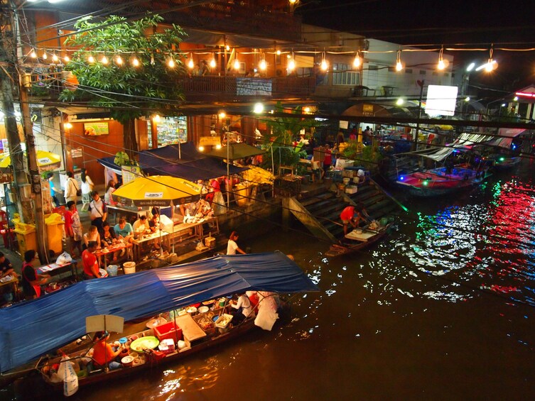 View of Amphawa Floating Market at night