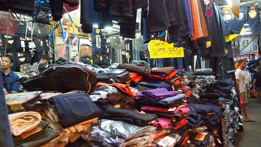 Piles of clothes at Bangkok market