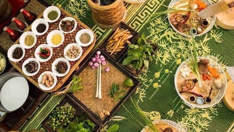 Thai food spread on a cooking class in Koh Samui