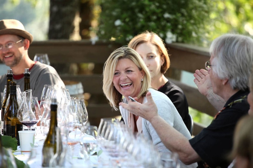 Guests enjoy outdoor wine tasting in Yakima, Washington