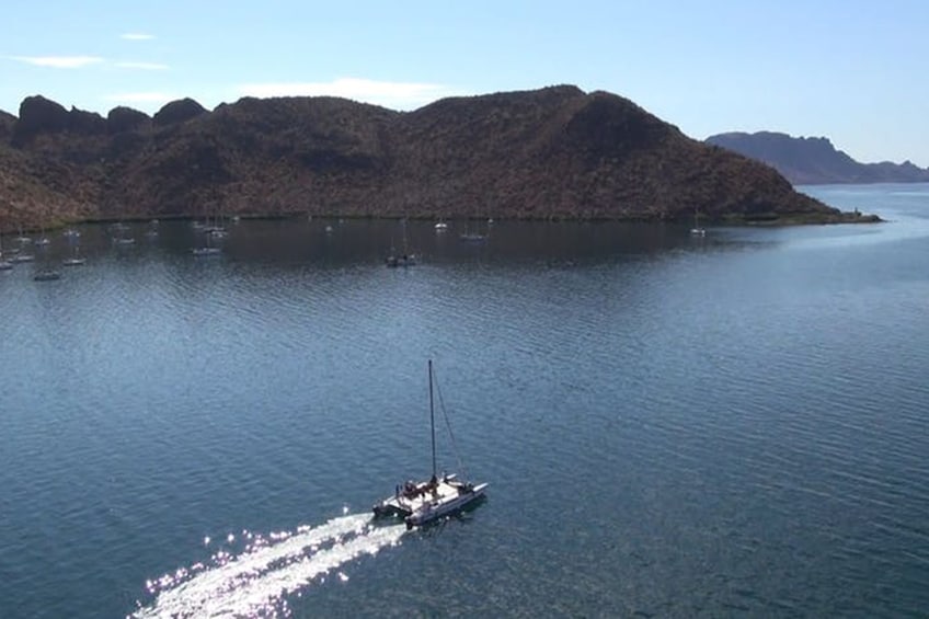 Aerial view of catamaran in Baja, Mexico