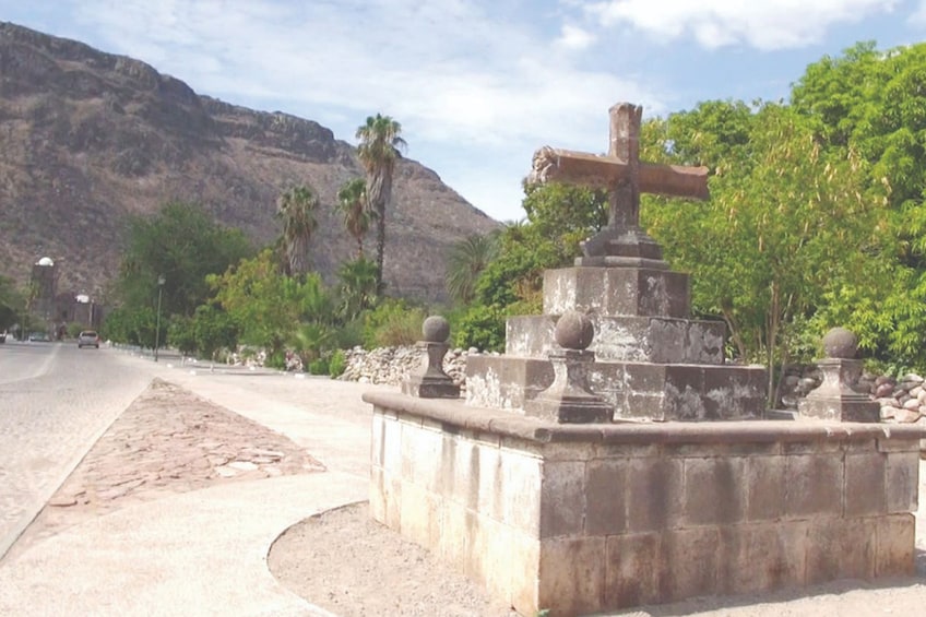 Cross statue near San Javier Mission in Mexico