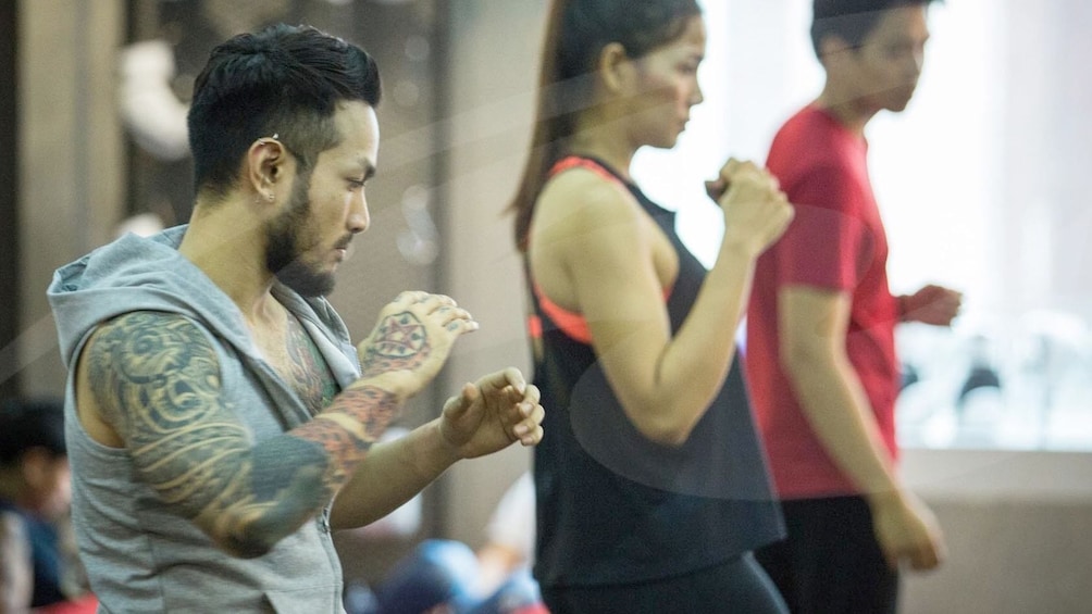 Group at a Muay Thai Training workout in Thailand 