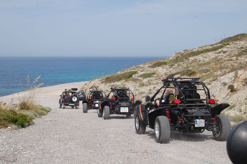 Line of buggies near water in Mallorca
