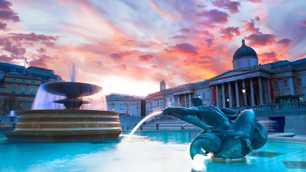 Evening view outside The National Gallery Museum in London, England