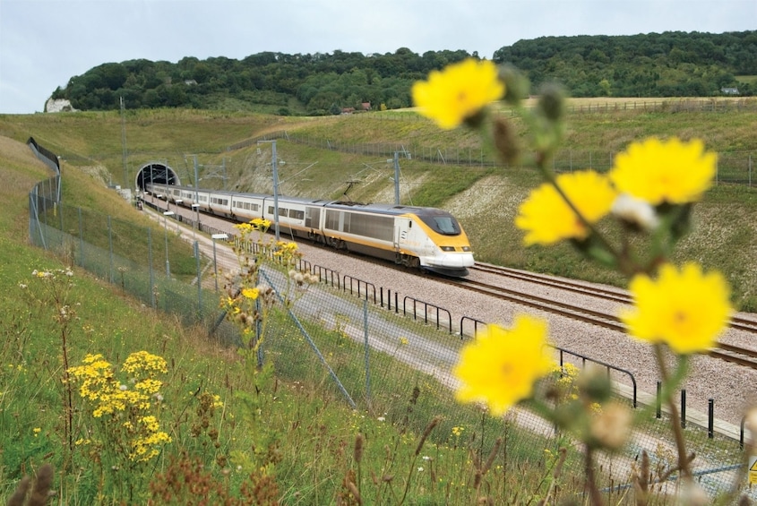 Eurostar train on the move in the UK