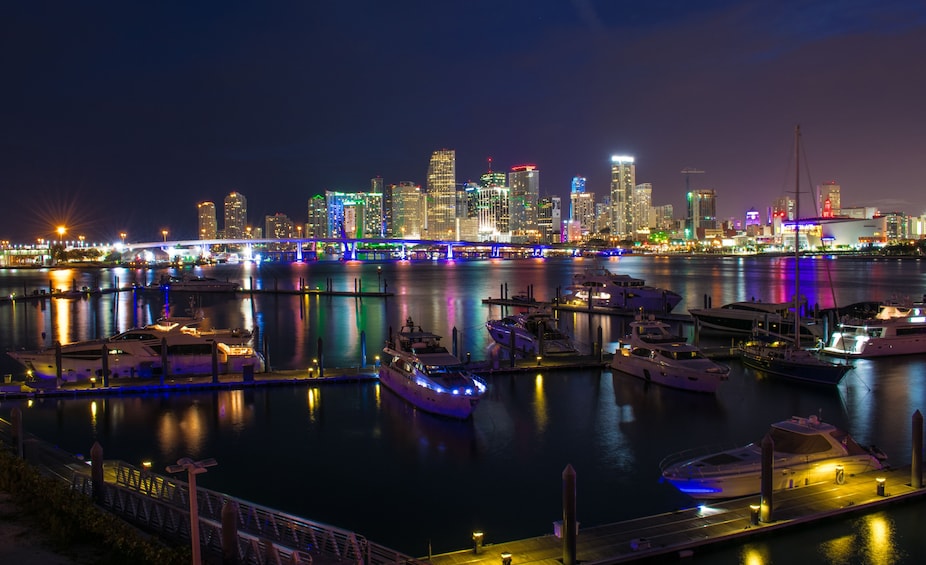Panoramic view of Miami at night