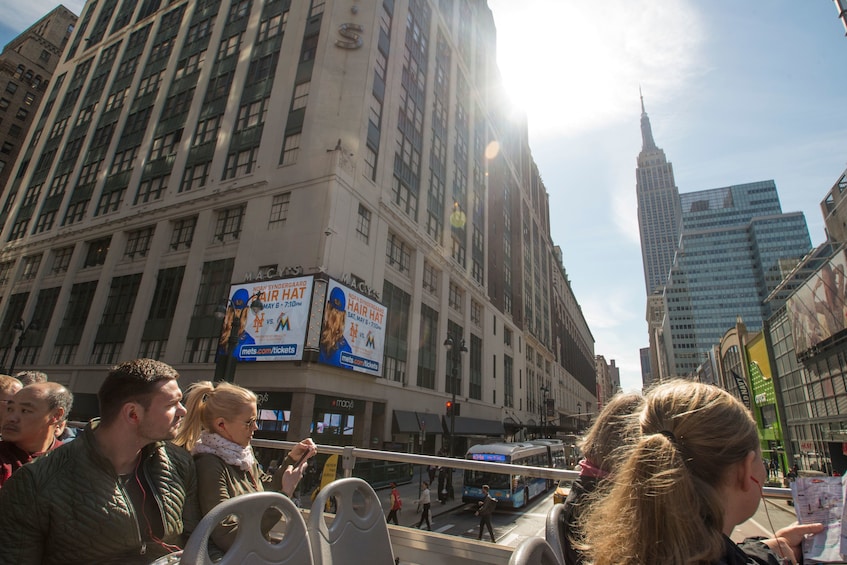 View of New York City from the top of the double-decker City Sightseeing hop-on hop-off bus 