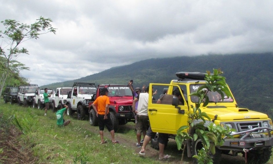 Line of jeeps on the mountainside in Bali