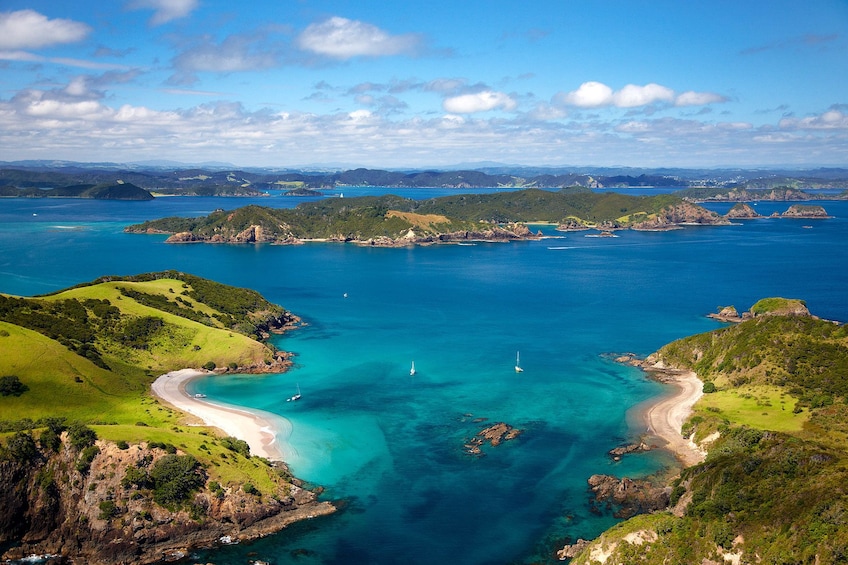 Aerial view of Bay of Islands in New Zealand