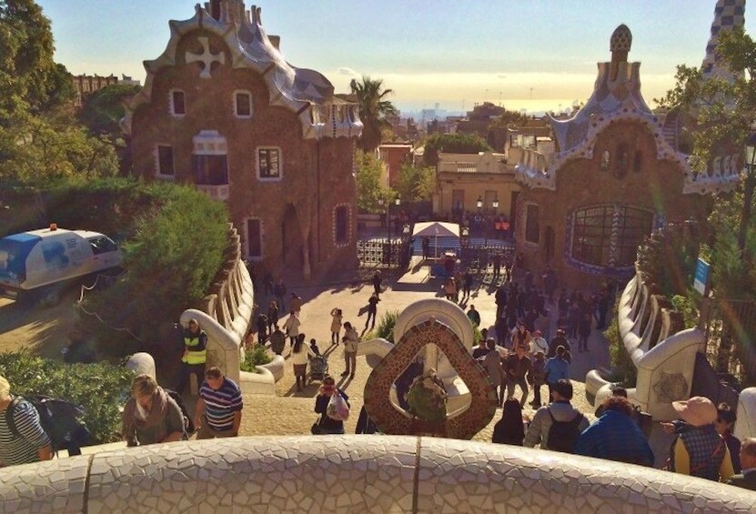View over balcony of Park Güell in Barcelona, Spain