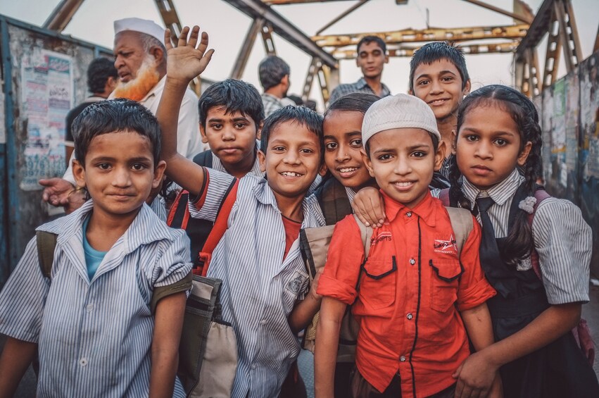 Children and locals in Dharavi Mumbai