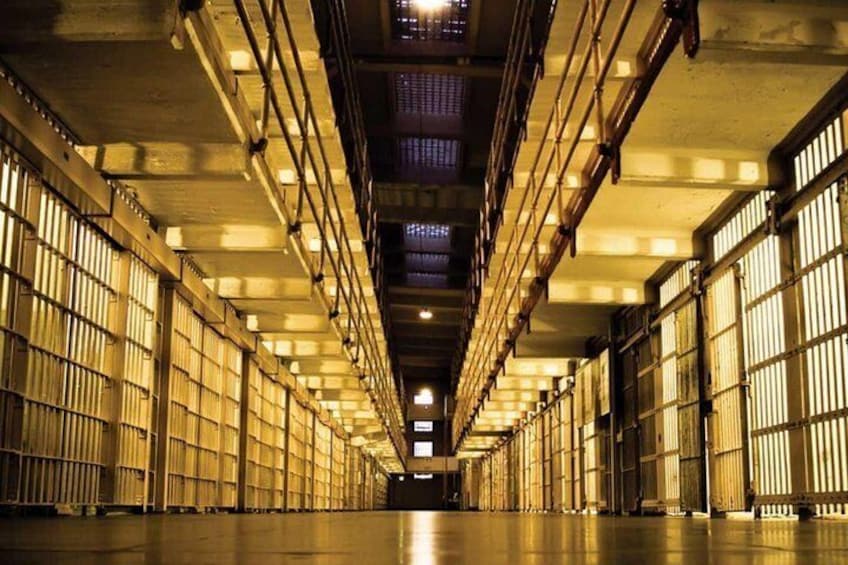 Inside the cell block at Alcatraz