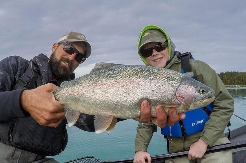 William with a nice, healthy Rainbow Trout on the Middle Kenai River.
